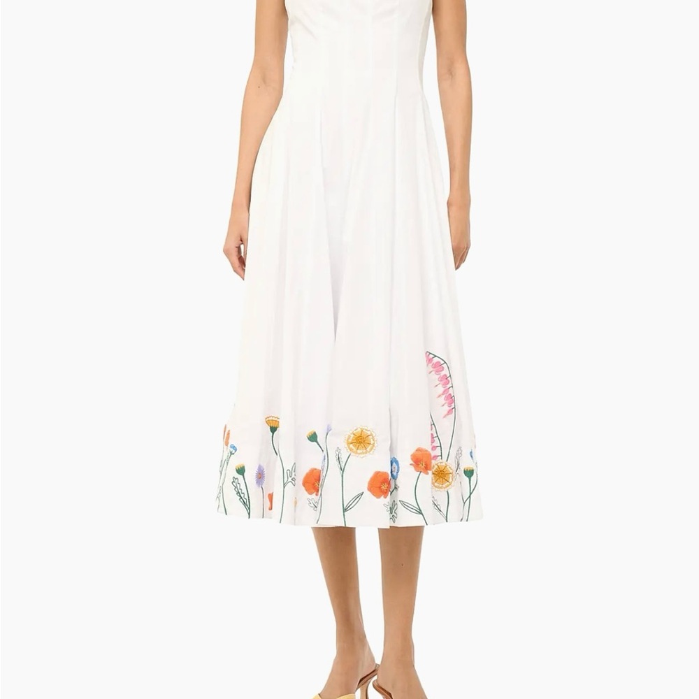 STAUD Wells Embroidered Midi Dress